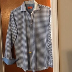 TALLIA Stylish Blue,grey & white plaid shirt, slim fit